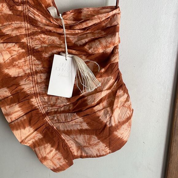 ULLA JOHNSON Senta One-Shoulder Tie Dye Stripe Cotton Top Sequoia - Picture 5 of 16